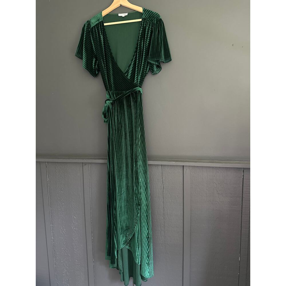 Baltic Born Andi Ribbed Emerald Green Midi Wrap Dress Size Large - Picture 11 of 12